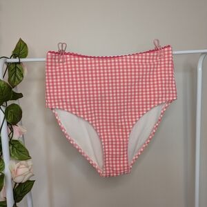 Jessica Simpson Pink Gingham Plaid High Waisted Swimsuit Bikin Bottoms